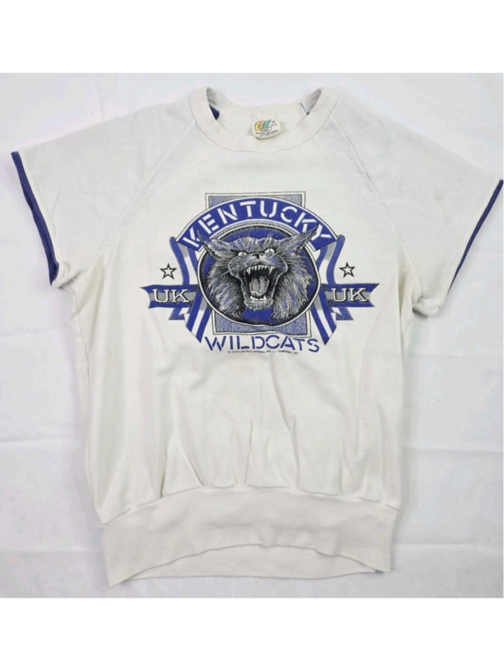 Vintage 1990s University of Kentucky Mascot Short Sleeve Shirt White Youth L
